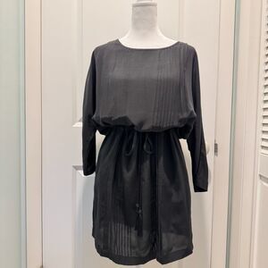 Greylin black long-sleeve mini dress, drawstring tassel waist